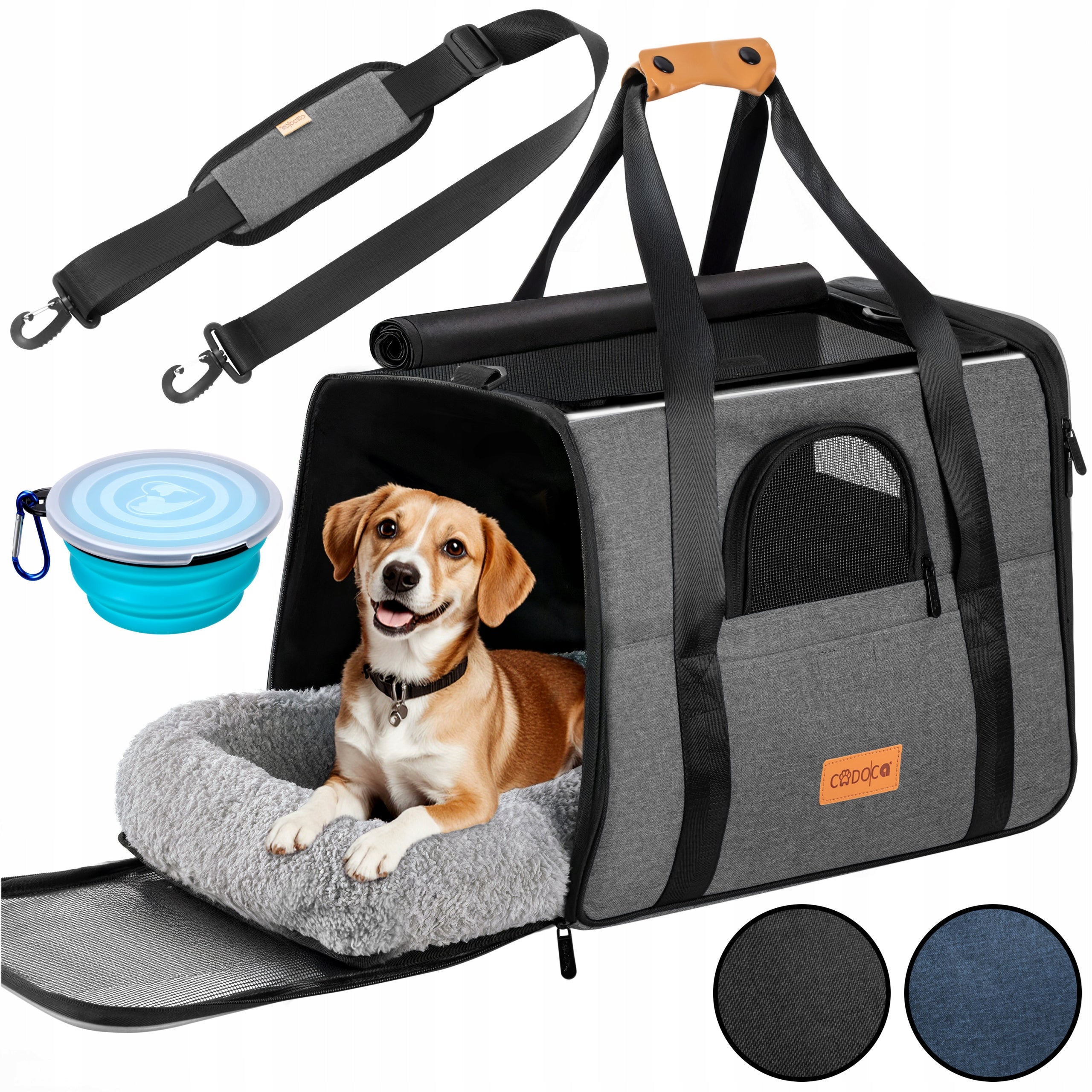Rabbit Dog Cat Transporter Car Bag Folding Bowl Grey Product width 34 cm