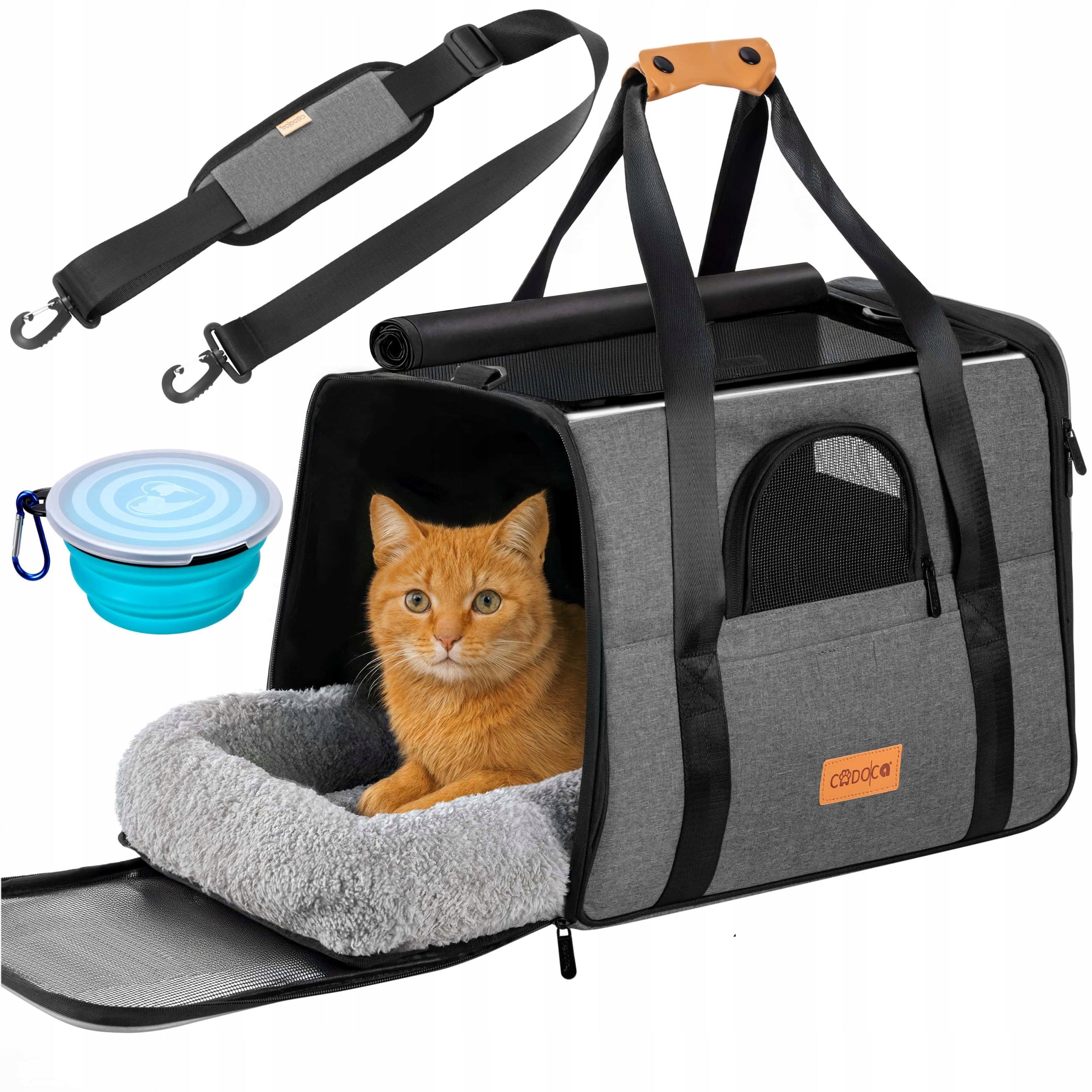 Rabbit Dog Cat Transporter Car Bag Folding Bowl Grey