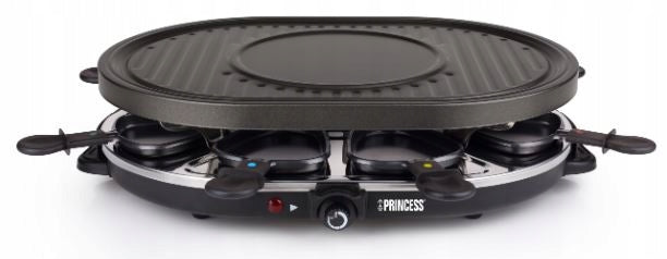 Raclette Grill Princess 162700 – 3-in-1 Oval, 8 Pans, Crêpe Zone, Non-Stick