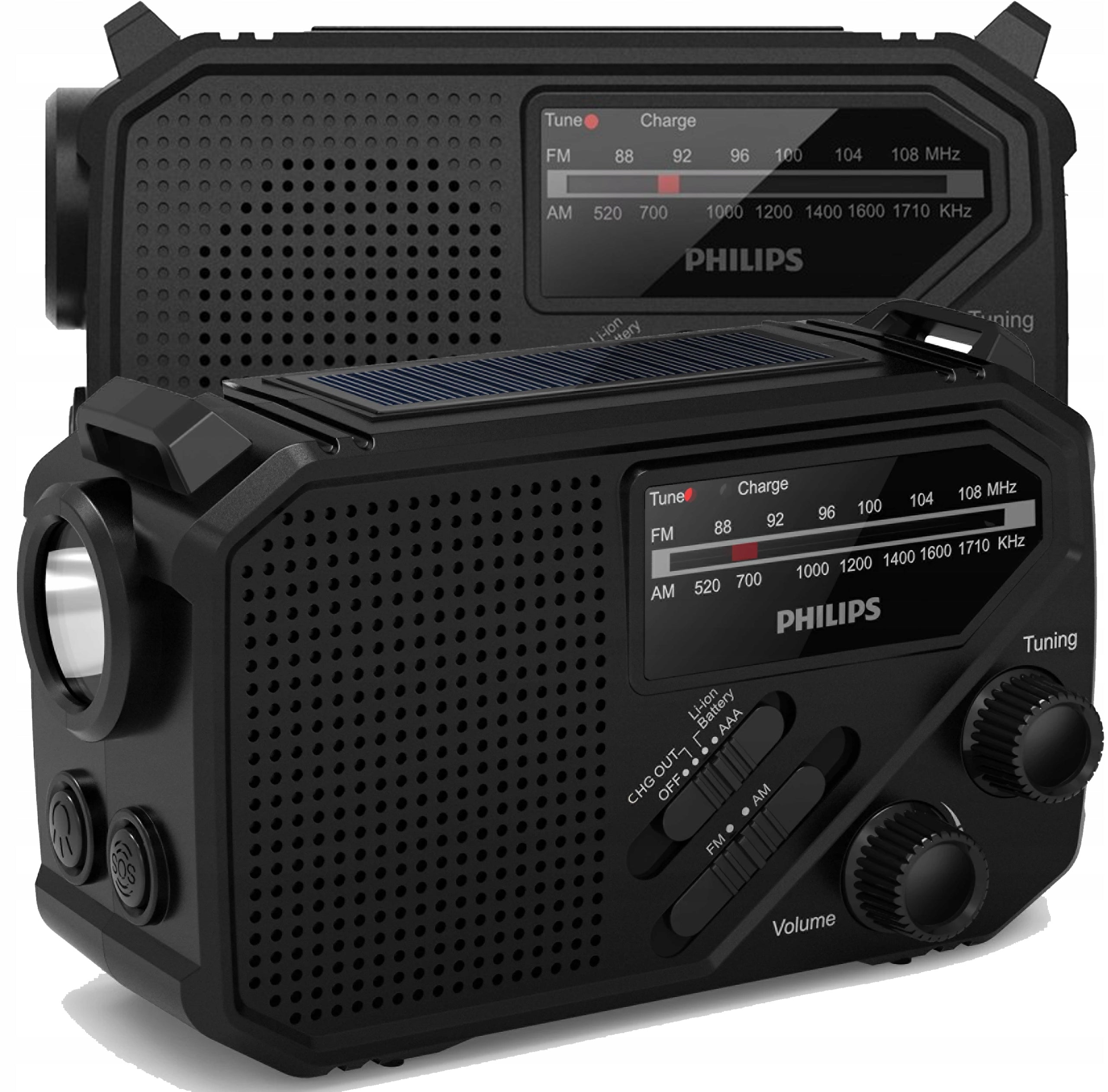 Radio Philips TAR1609 AM FM with SOS flashlight USB solar battery