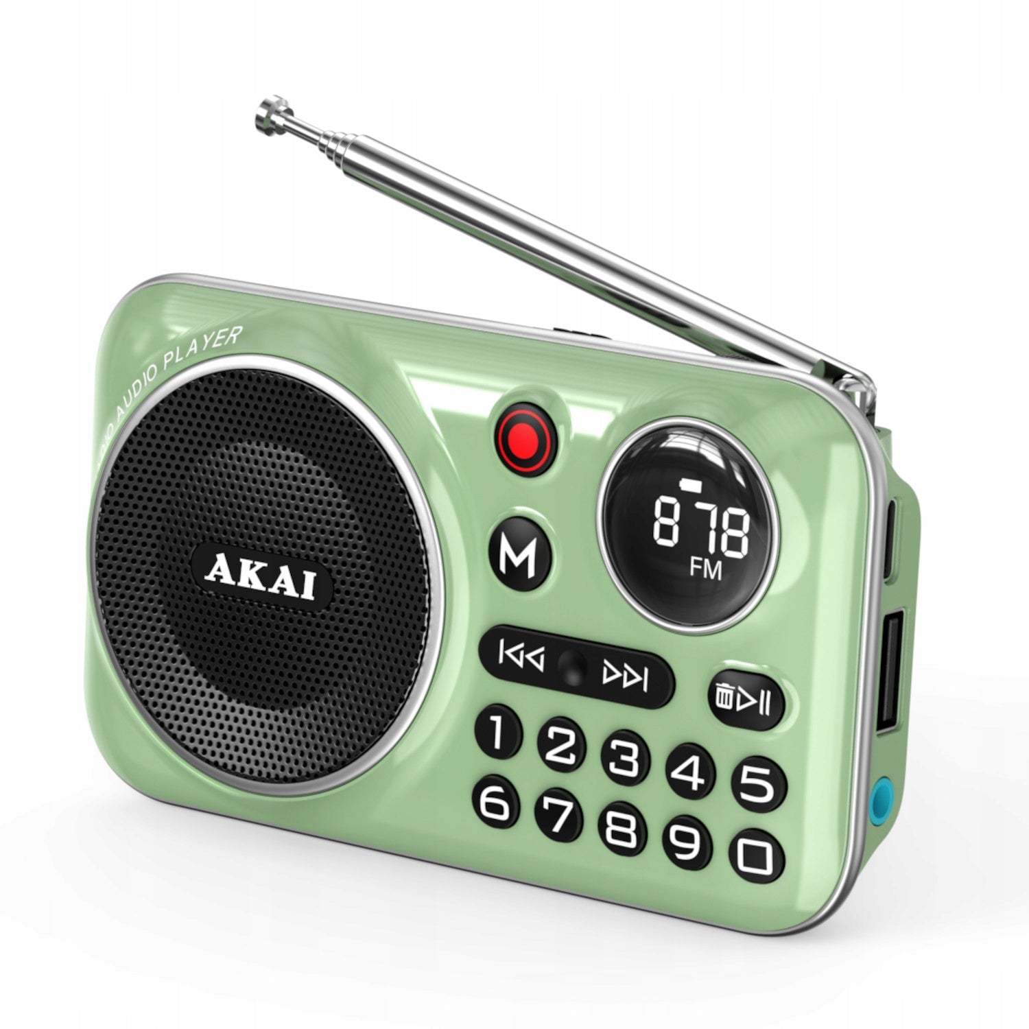 Radio Portable Digital AKAI Green Station Memory Screen FM Display