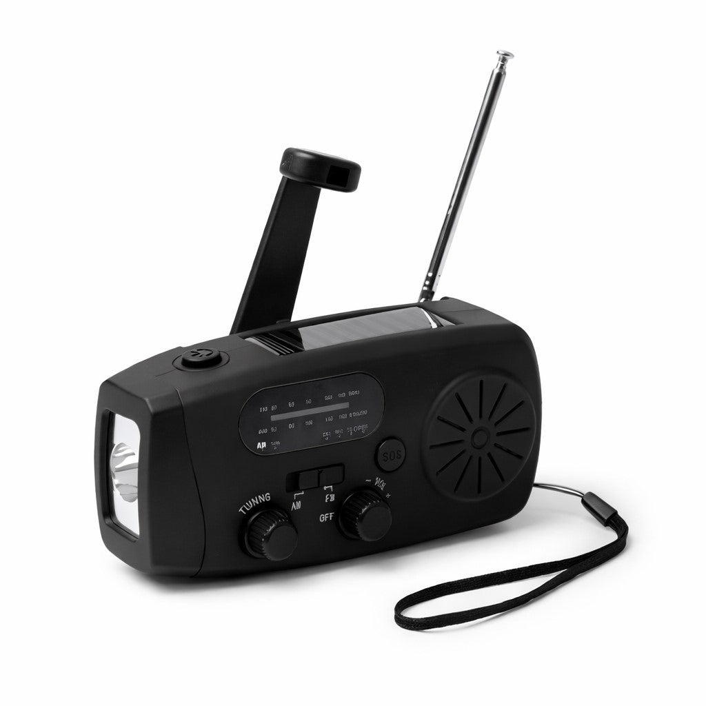 Radio for crank + powerbank 2000mAh + portable solar emergency flashlight