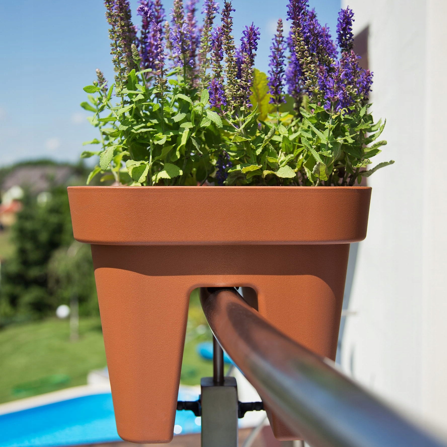 Railing flower pot Lobelia 29x29x24cm Balcony box Brick Product height 24 cm
