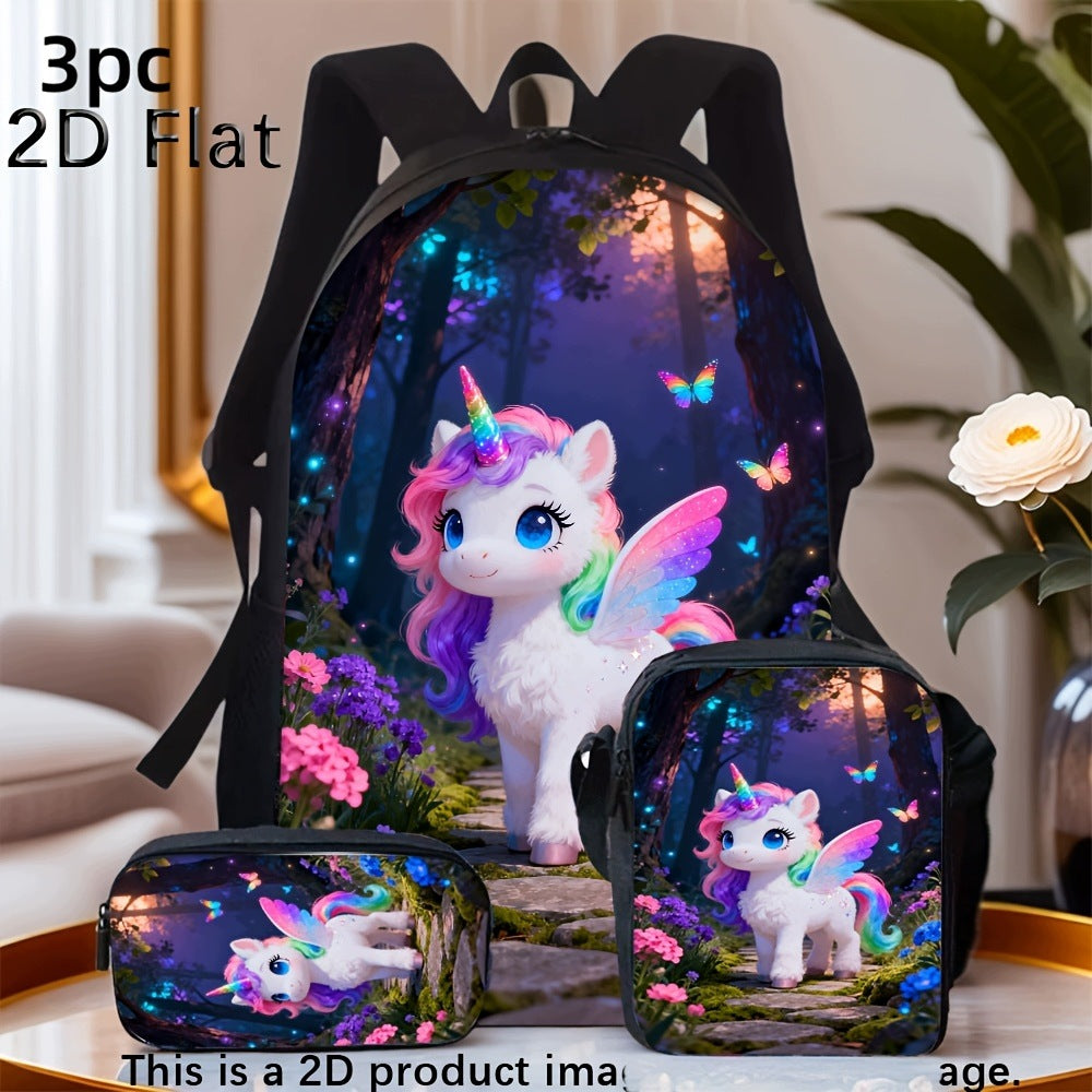 Rainbow Unicorn Butterfly Forest Backpack Set with Matching Bag