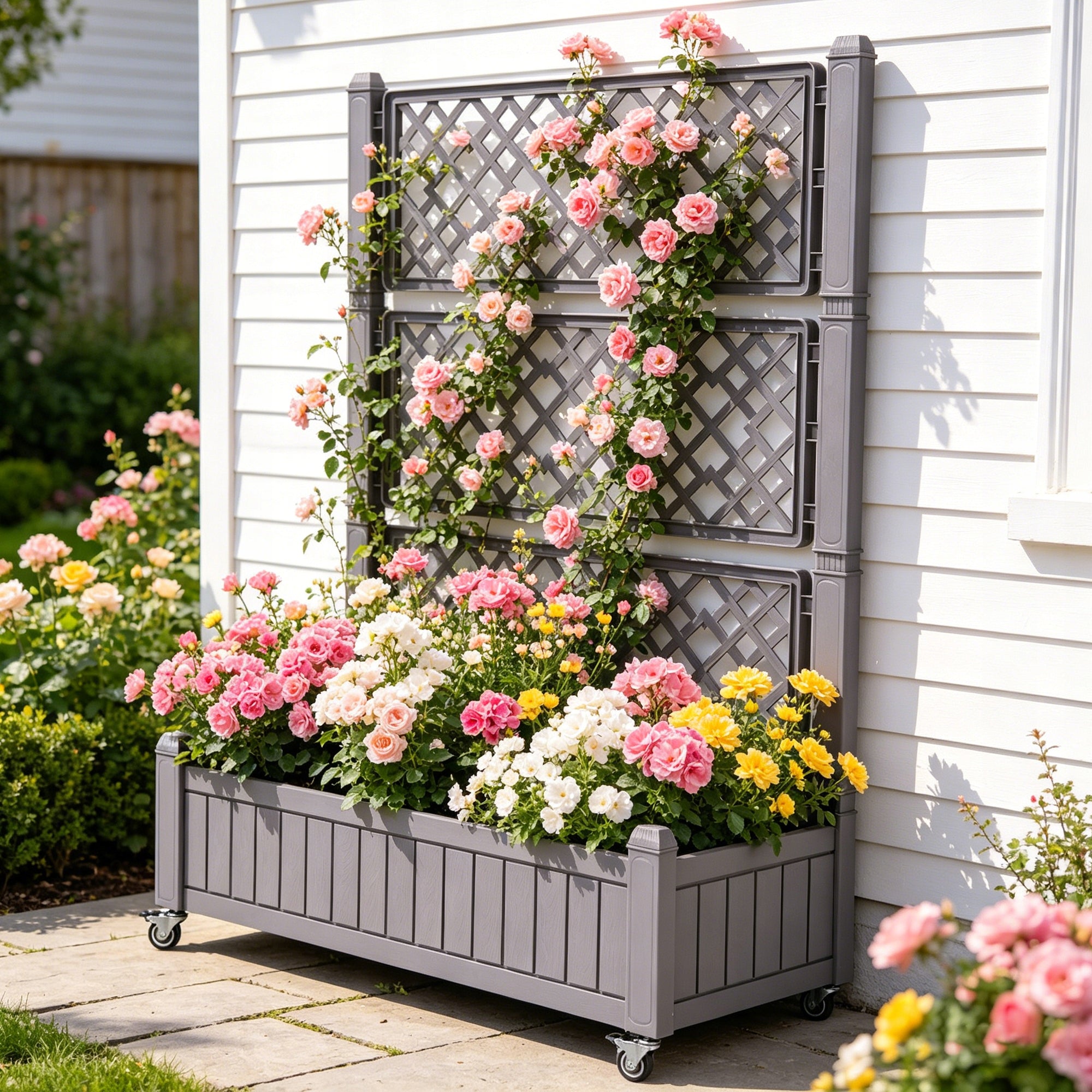 Raised Bed, Garden Vegetable Box, with Trellis 108.5x44x155cm, 80L, Brown Manufacturer code FTPLRG-1040-E-AL