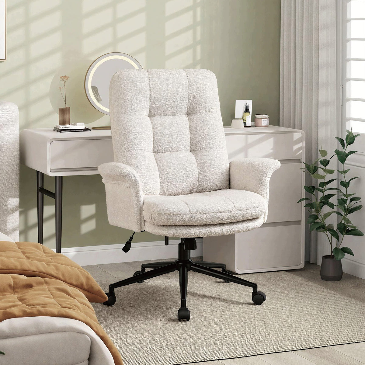 Ralex-chair Fotel Biurowy Beżowy Teddy Ergonomiczny Regulowany Obrotowy