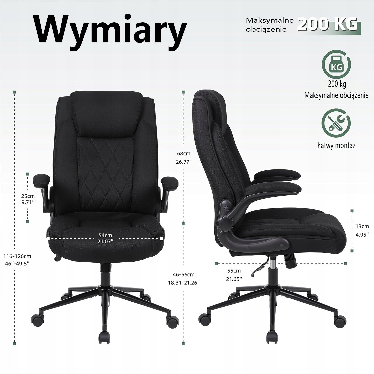 Ralex-chair Fotel Biurowy Ergonomiczny 200KG Obrotowy Materiałowy Czarny Packaging status original