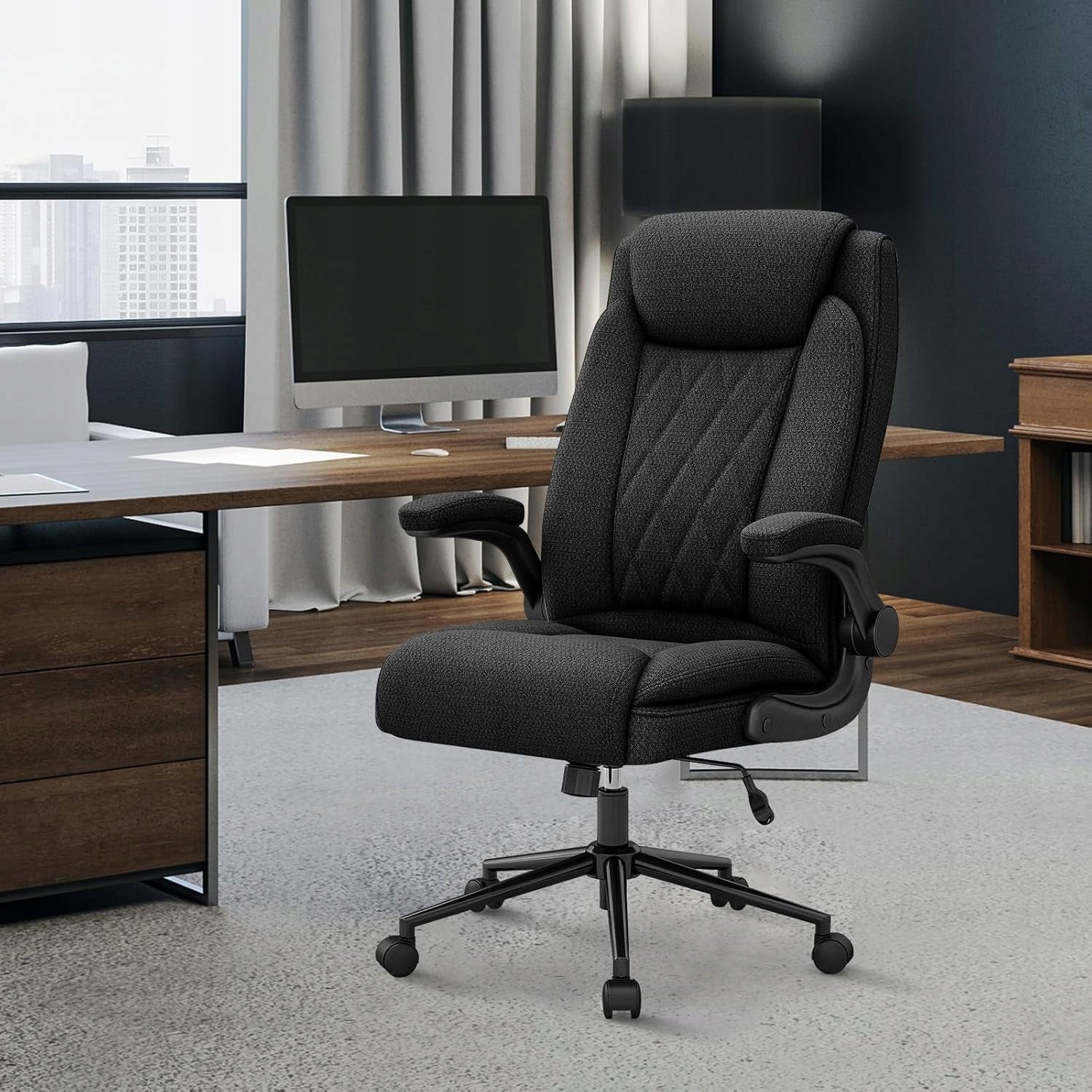 Ralex-chair Fotel Biurowy Ergonomiczny 200KG Obrotowy Materiałowy Czarny