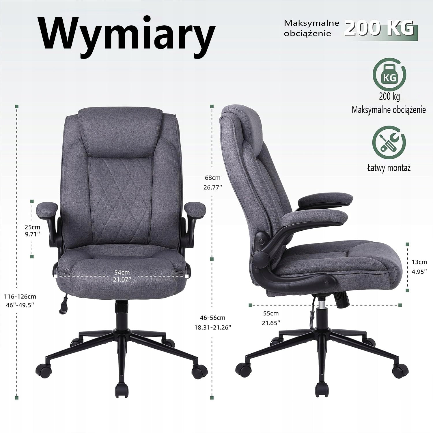 Ralex-chair Fotel Biurowy Ergonomiczny 200KG Obrotowy Materiałowy Szary Packaging status original