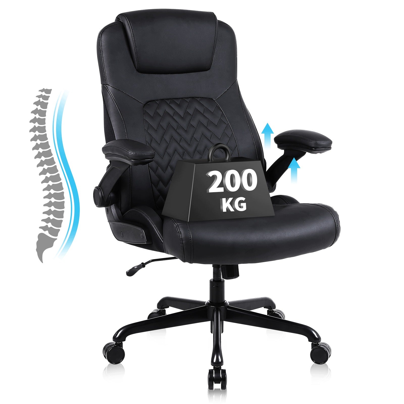 Ralex-chair Fotel Biurowy Ergonomiczny 200kg Regulowany Obrotowy PU Czarny