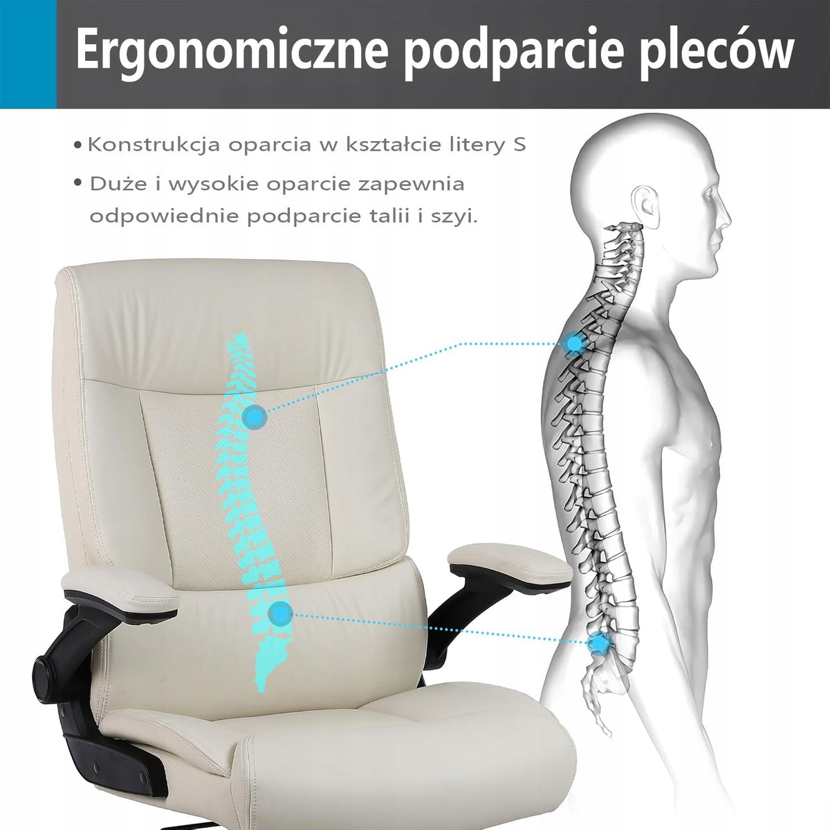 Ralex-chair Fotel Biurowy Obrotowy Ergonomiczny regulowany 200KG PU Beżowy Manufacturer code 7002CE