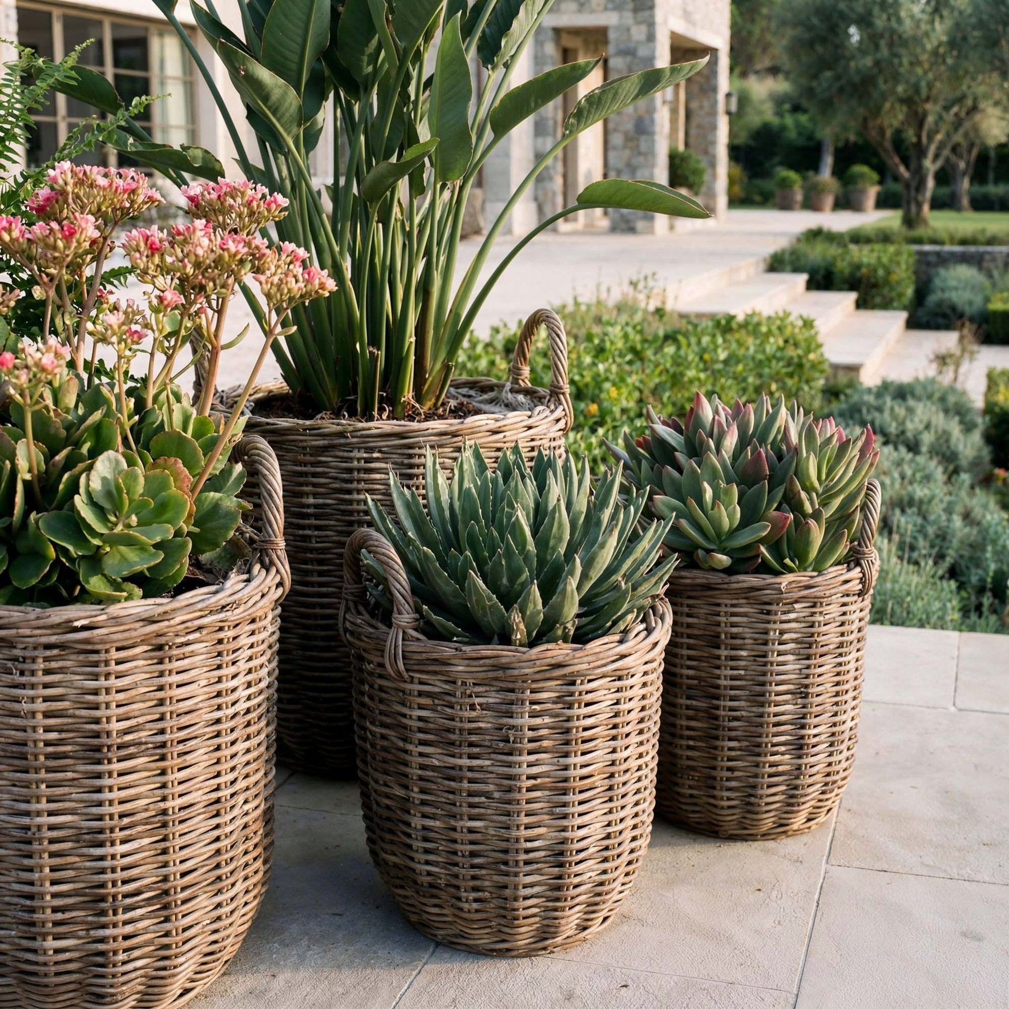 Rattan Baskets 3 Pcs Pot Covers Technorattan Bboho Terrace Balcony Product height 47 cm