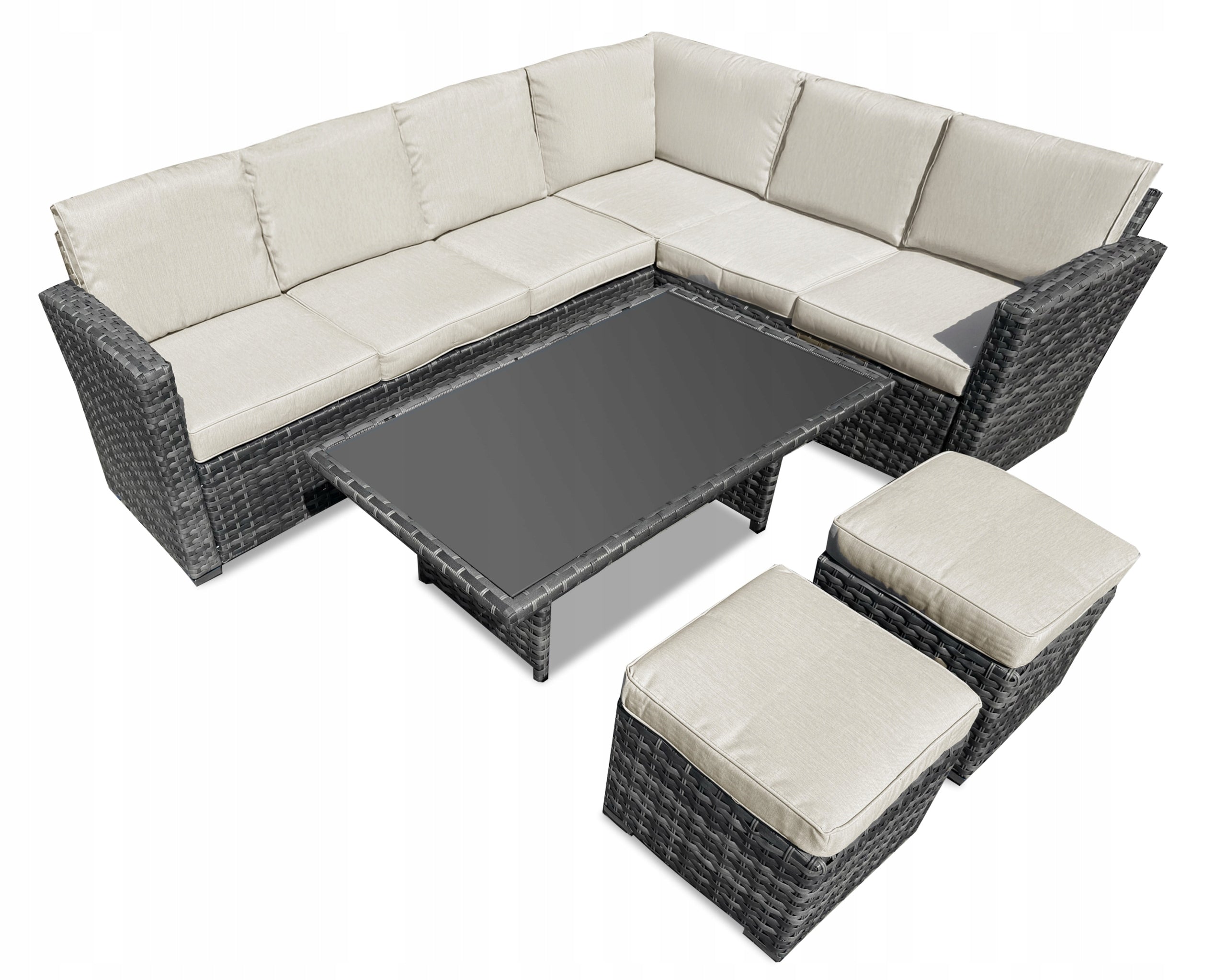 Rattan Garden Furniture Set Corner Right Table Poufs Grey Just Relax Line Milano