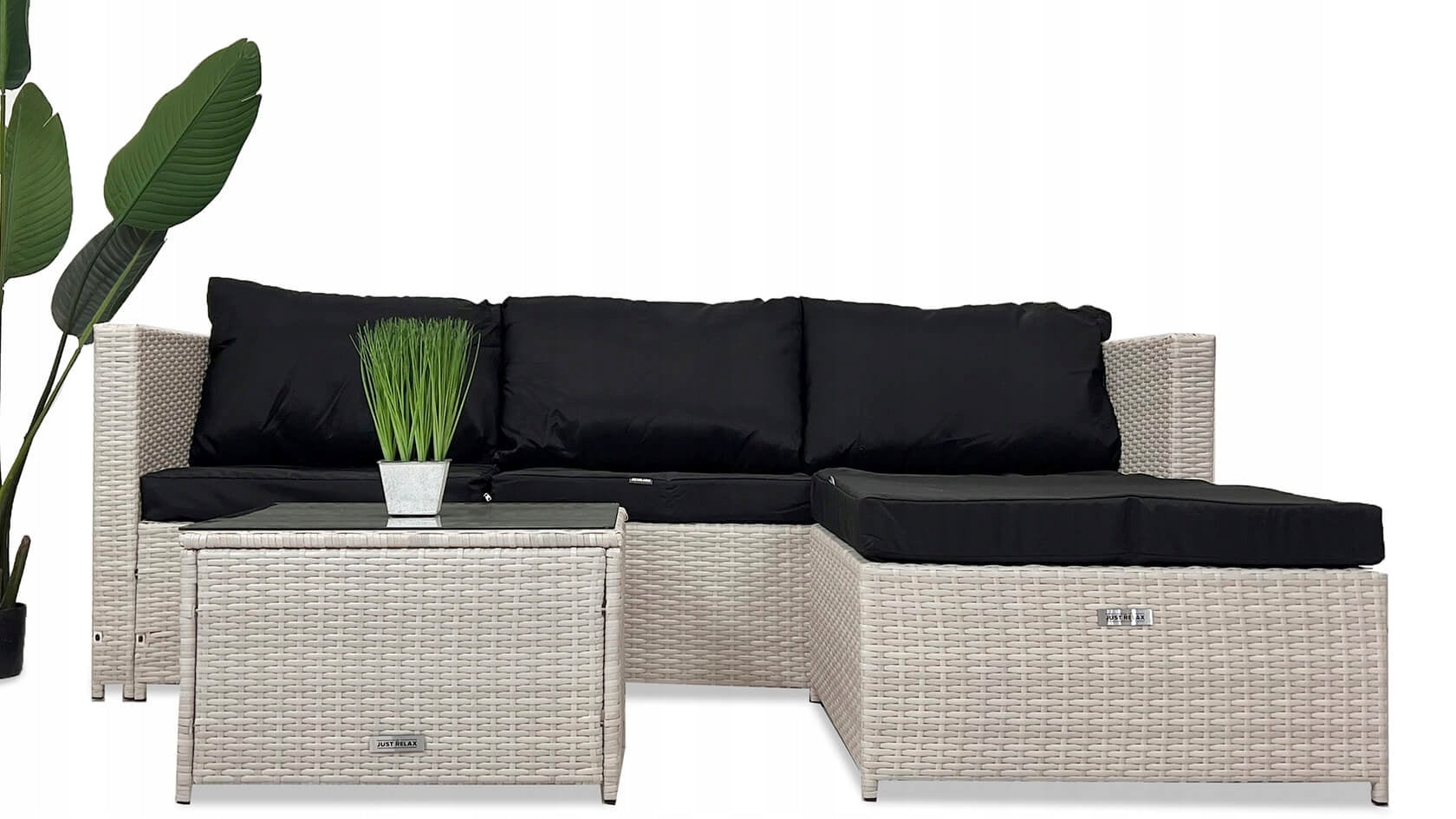 Rattan Garden Furniture Set SOFA CORNER UNIVERSAL Left/Right WHITE Set contents armchair corner sofa low coffee table step pouf table end table