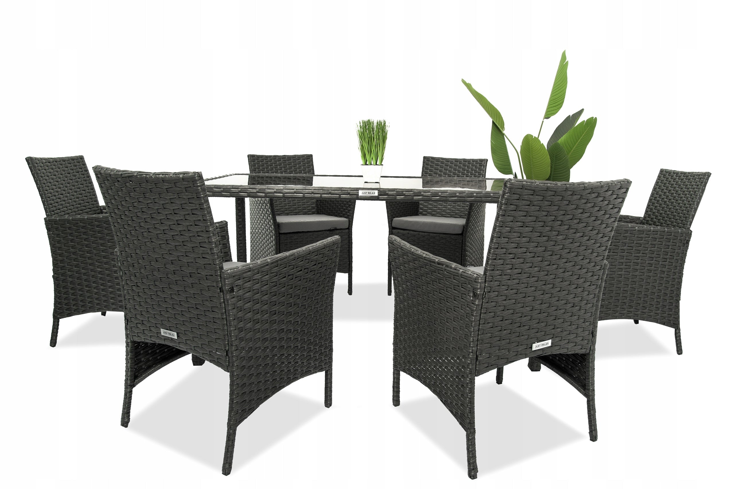 Rattan Garden Furniture Set TABLE 150x90 Chairs Chair x6 Graphite Line Big Family
