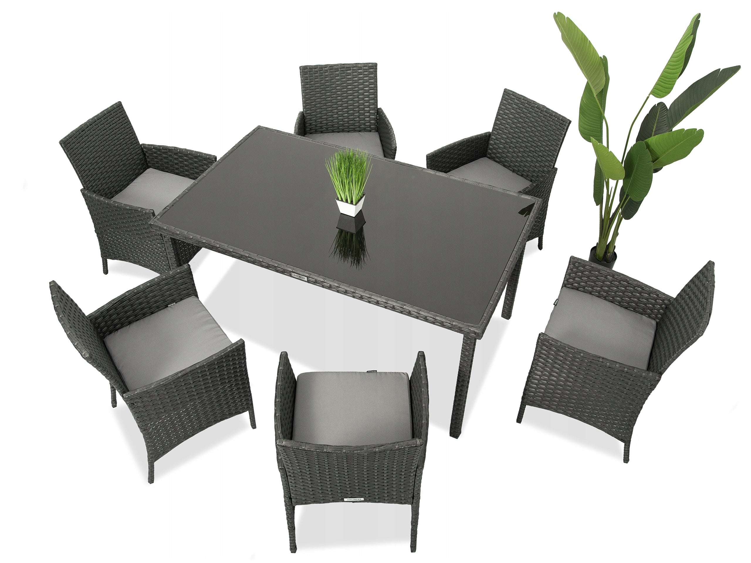 Rattan Garden Furniture Set TABLE 150x90 Chairs Chair x6 Graphite Manufacturer Just Relax
