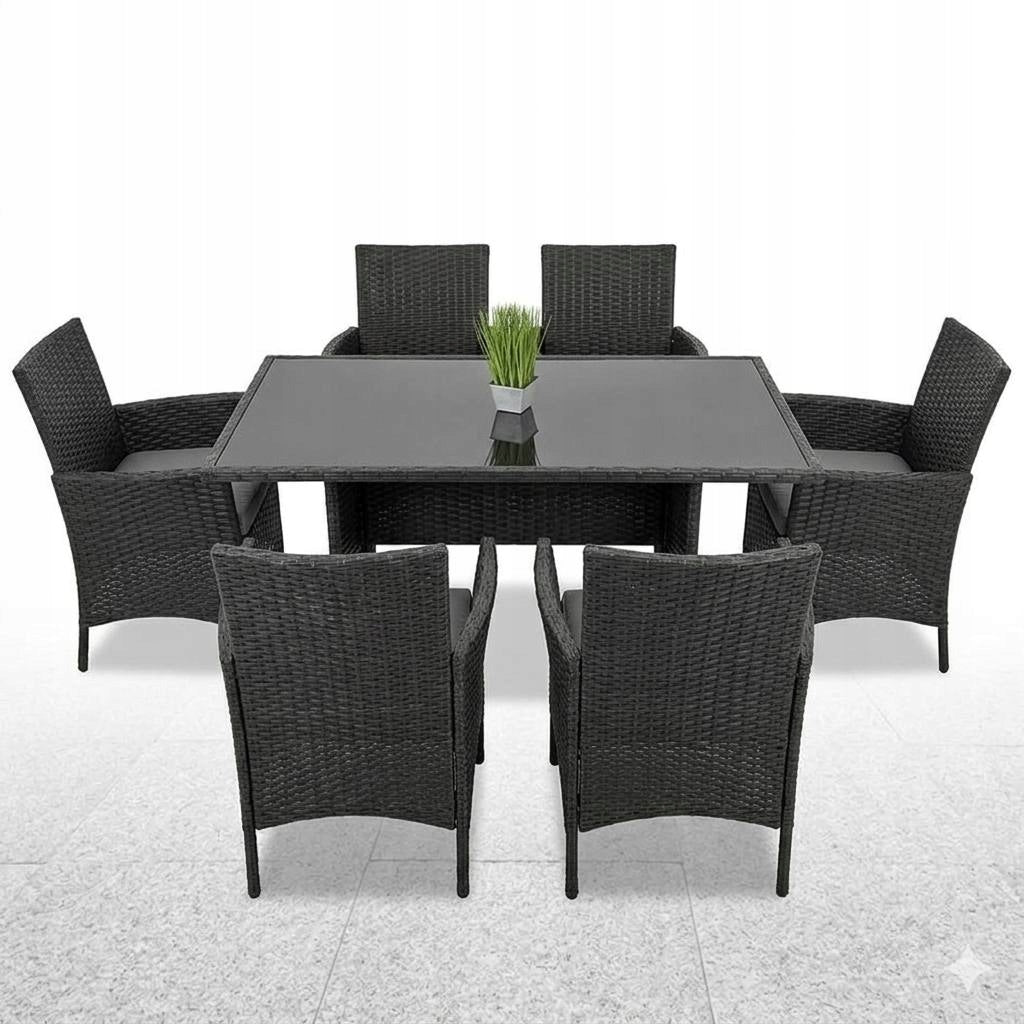 Rattan Garden Furniture Set TABLE 150x90 Chairs Chair x6 Graphite Packaging status original