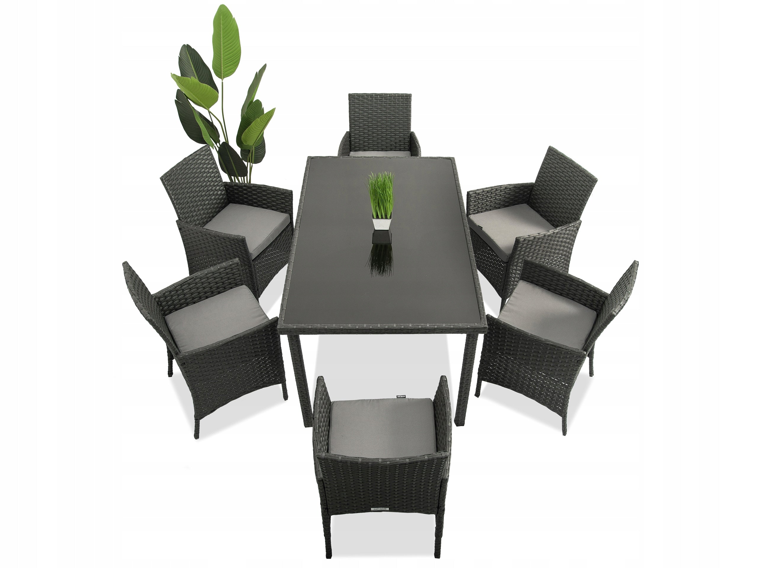 Rattan Garden Furniture Set TABLE 150x90 Chairs Chair x6 Graphite Set contents armchair chair table end table