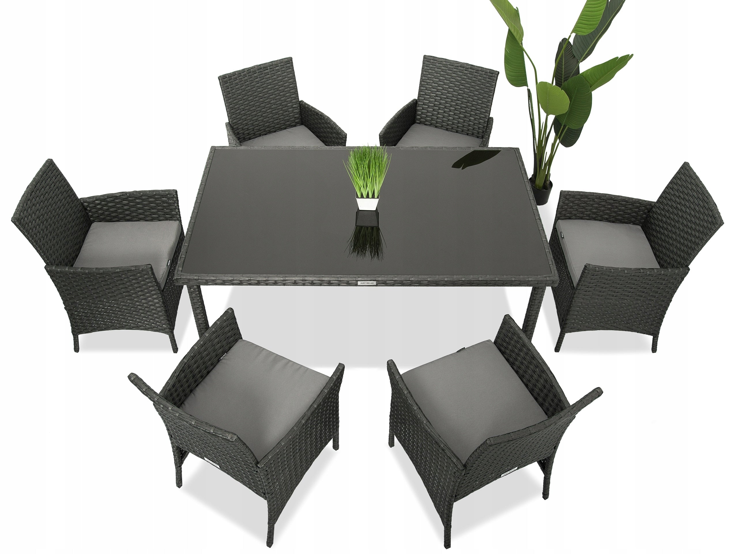Rattan Garden Furniture Set TABLE 150x90 Chairs Chair x6 Graphite