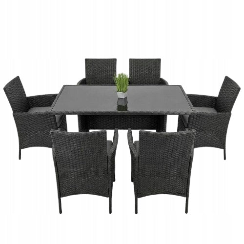 Rattan Garden Furniture Set TABLE 150x90 Chairs Chair x6 Graphite