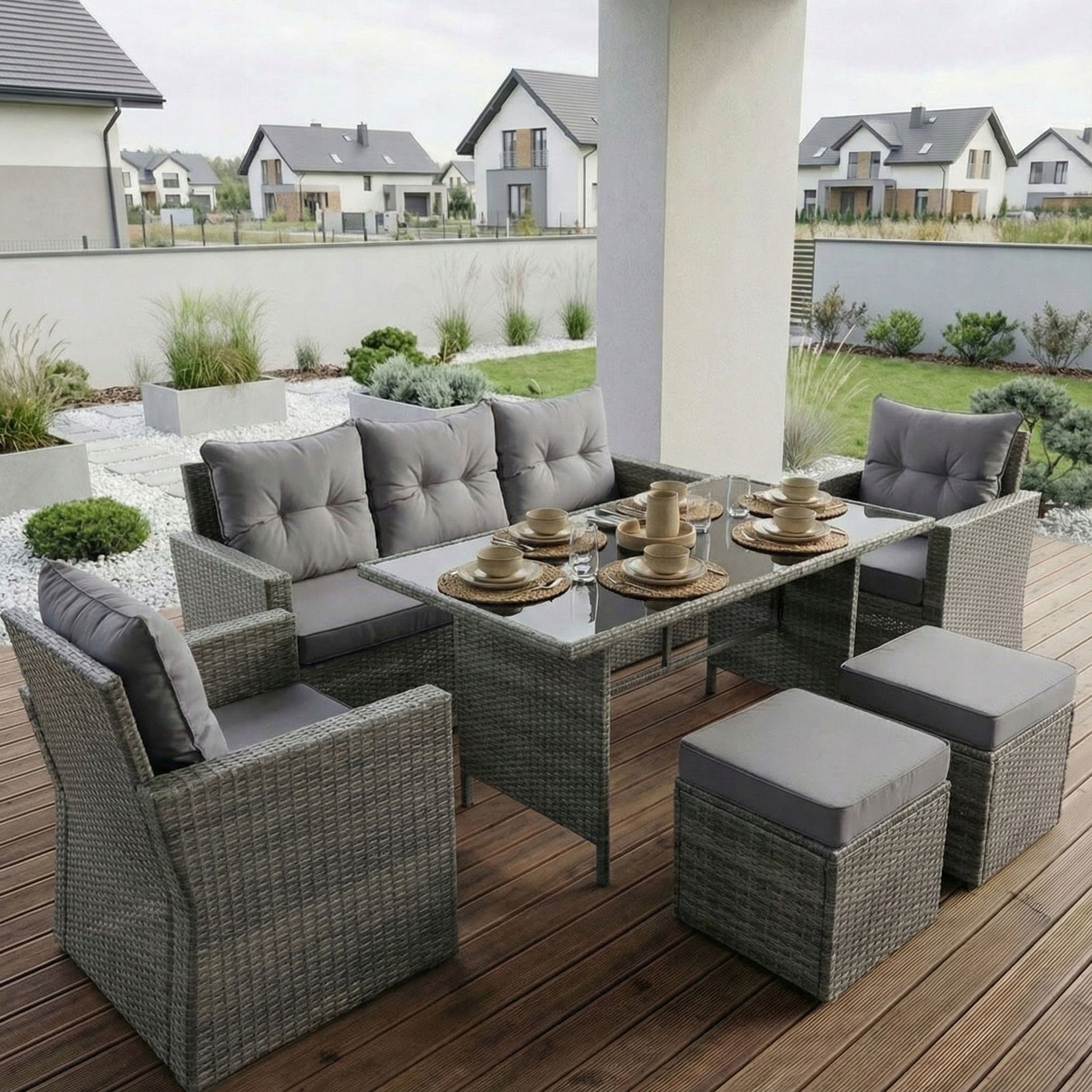 Rattan Garden Set MONACO Grey Cushions Dark Grey Main material synthetic rattan