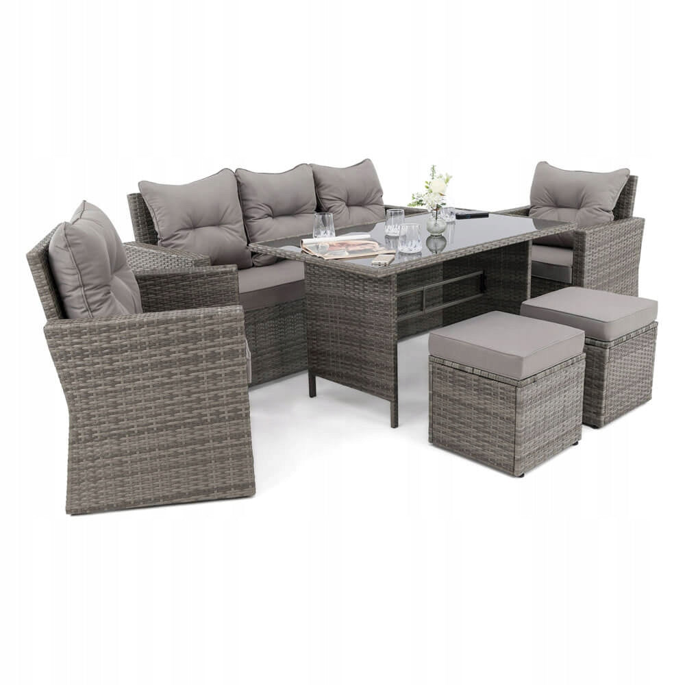 Rattan Garden Set MONACO Grey Cushions Dark Grey