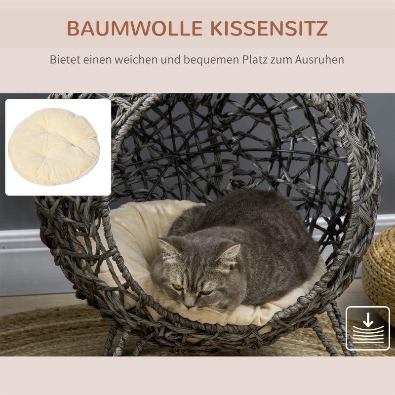 Rattan cat booth, with pillow, raised, grey, Ø52×58 cm Brand no brand