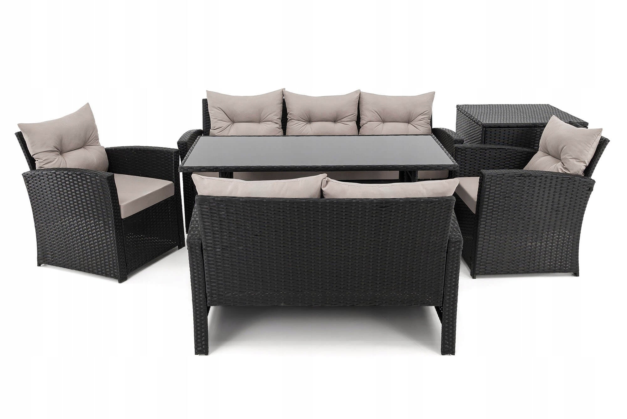 Rattan garden set MARSEILLE BIG black cushions grey 03 Number of items in the set 6