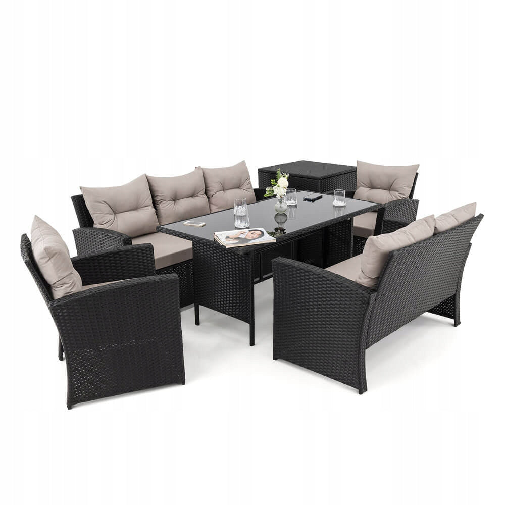 Rattan garden set MARSEILLE BIG black cushions grey 03 Packaging status original