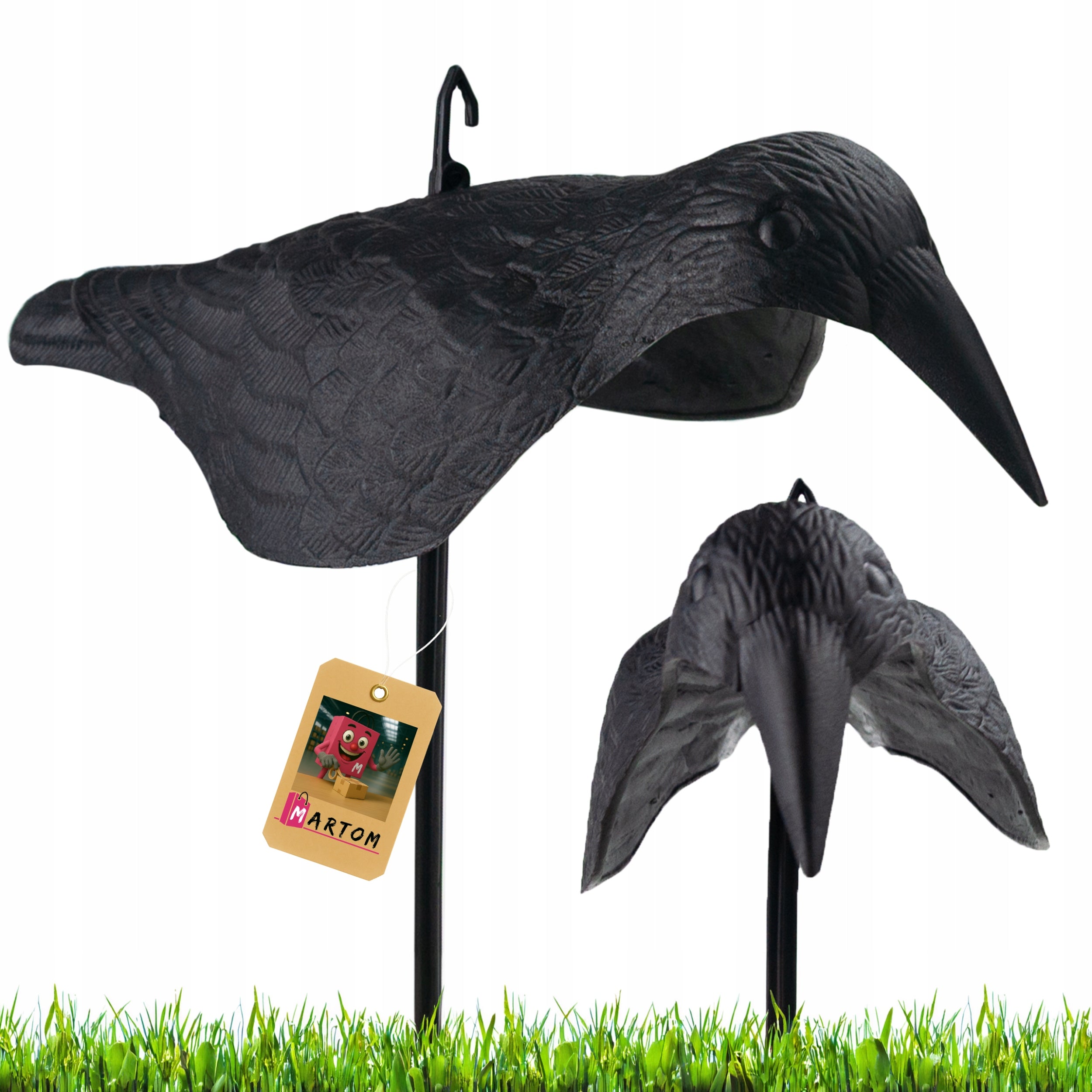 Raven on a stick bird repellent realistic balcony garden pigeon starlings
