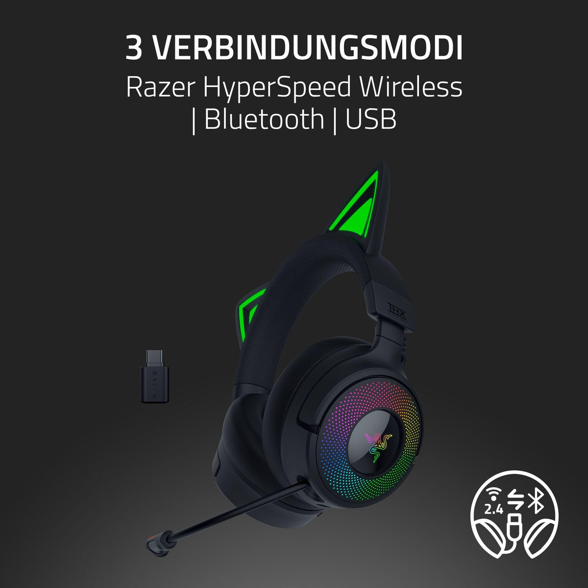 Razer Kraken Kitty V3 Pro - Wireless RGB Kitty Gaming Headset - Model RZ04-05170300-R3M1