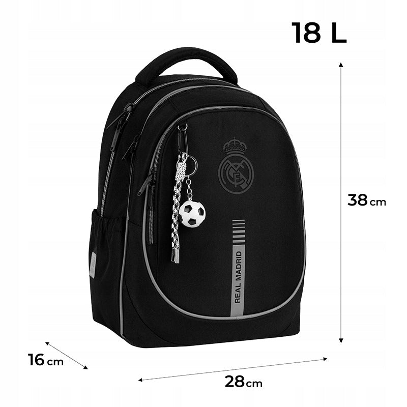 Real Madrid School Backpack Orthopedic Black for Boys Keychain Kite Manufacturer code RL26-700M