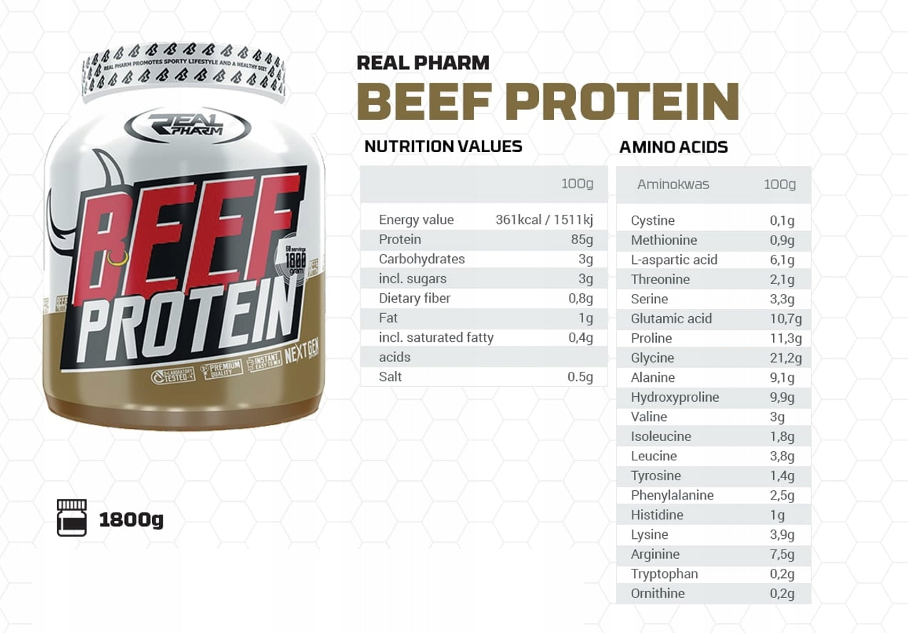 Real Pharm Beef Protein 1800g Beef Protein Diet Regeneration Caramel Packaging status original