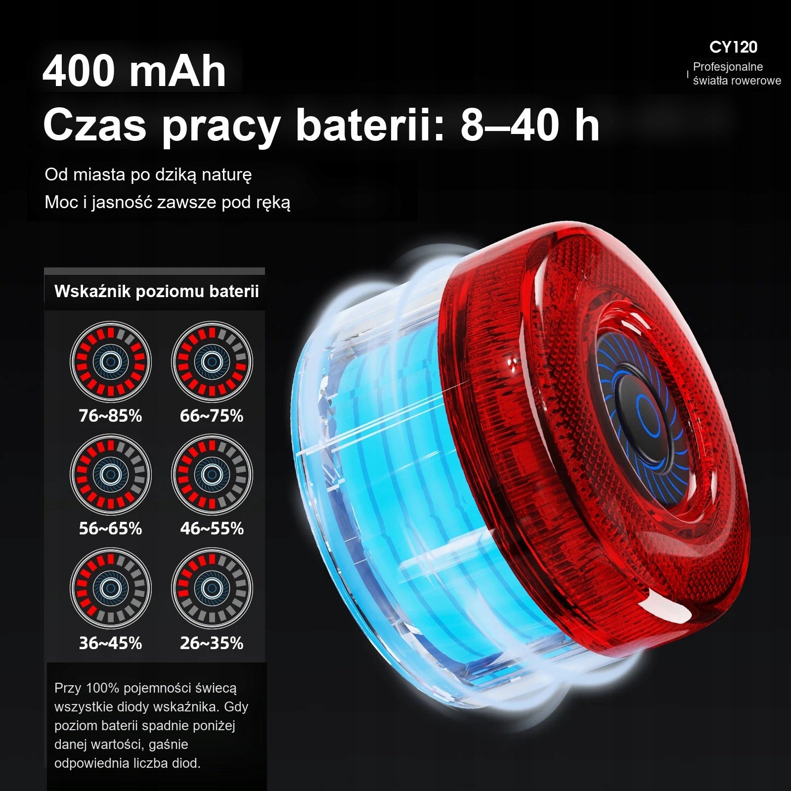 Rear Bike Light CYCLAMI CY120 Stop USB IP65 Kind under the saddle