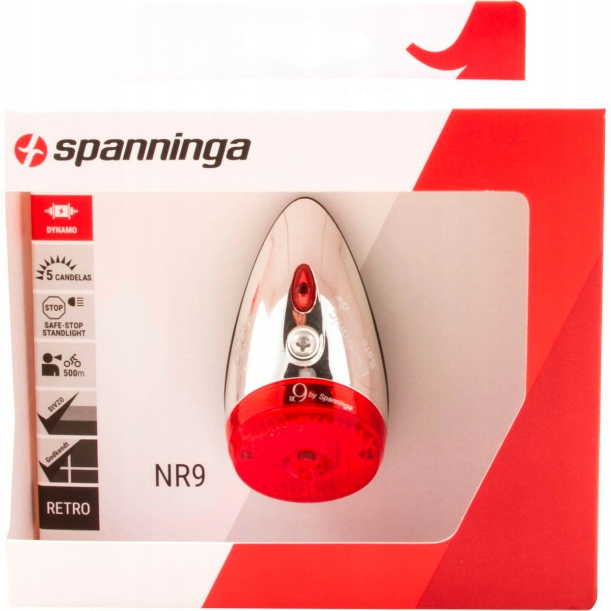 Rear bicycle light Spanninga No. 9 dynamo Color red