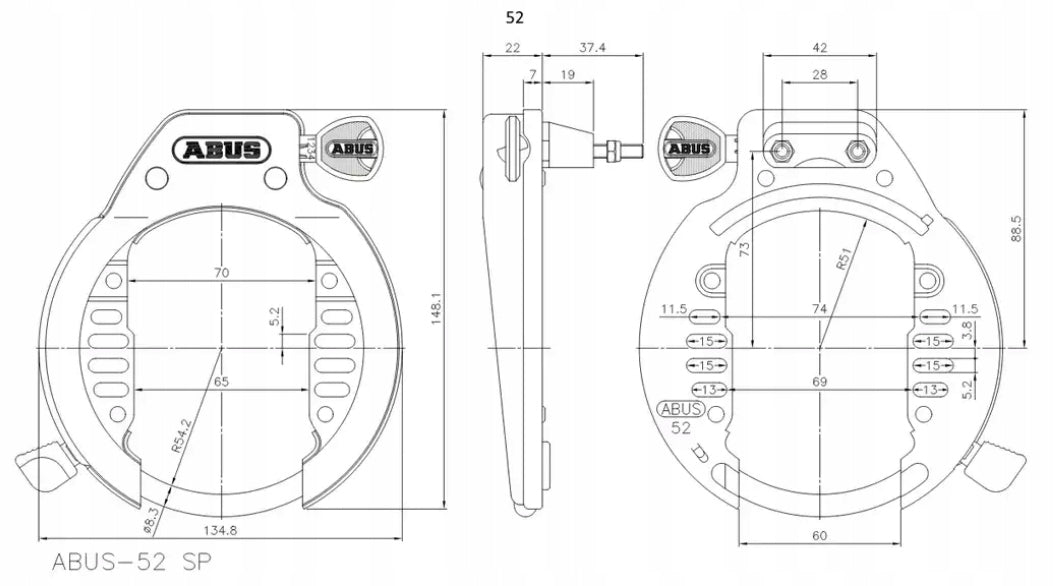 Rear wheel lock (horseshoe) abus 52 LH Model 52 LH