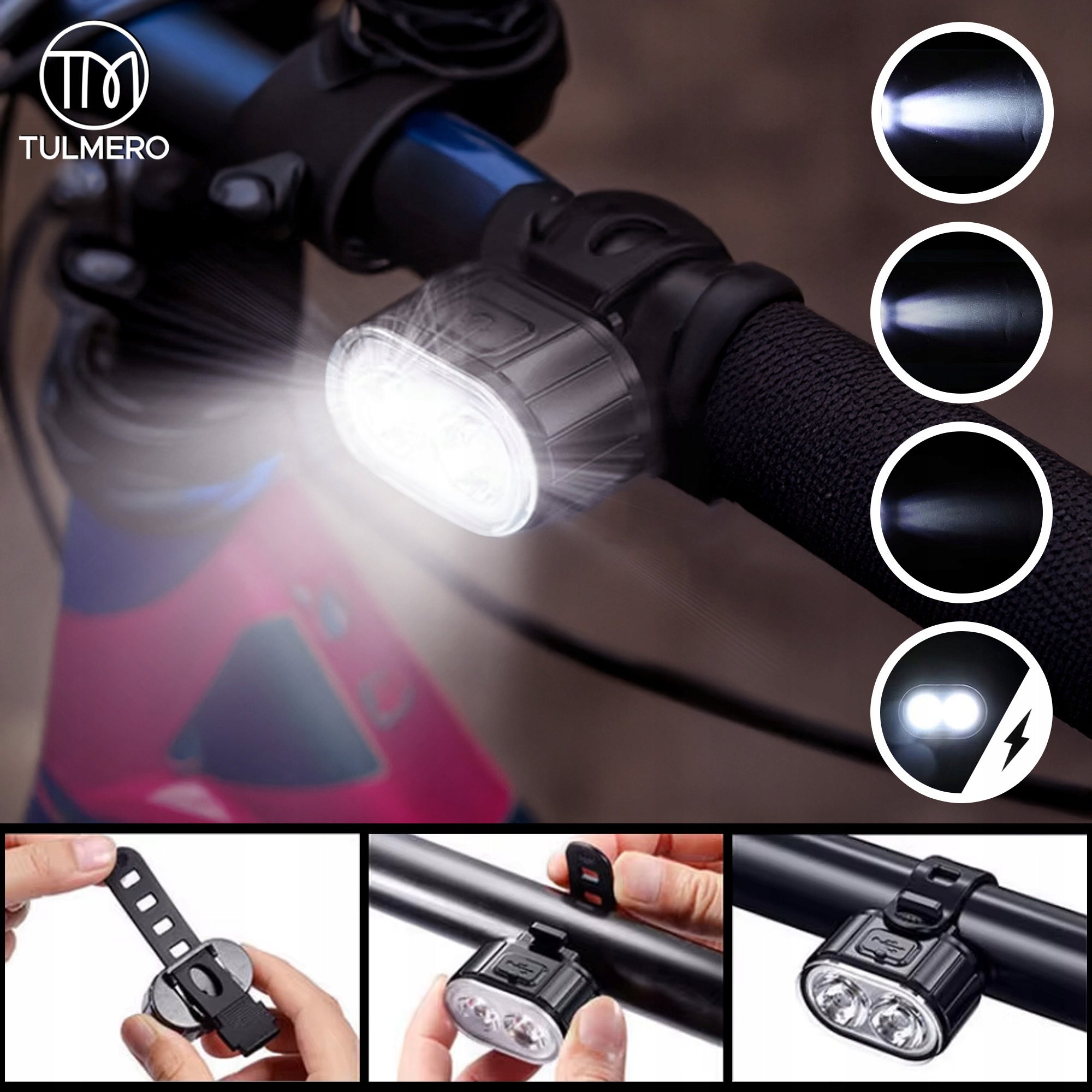 Rechargeable LED Bike Light USB FRONT REAR for Bike SET OF 2 Light source LED