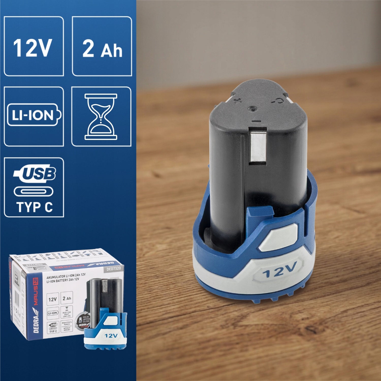 Rechargeable Li-Ion battery DEDRA MAUS 2.0Ah 12V without memory effect Packaging status original