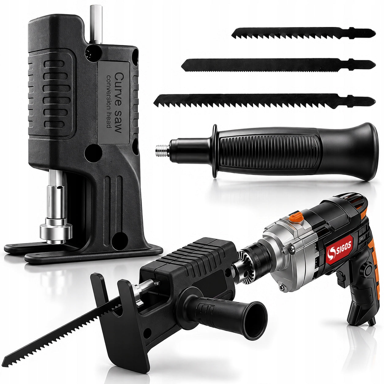 Reciprocating saw for drill attachment adapter cutting wood metal