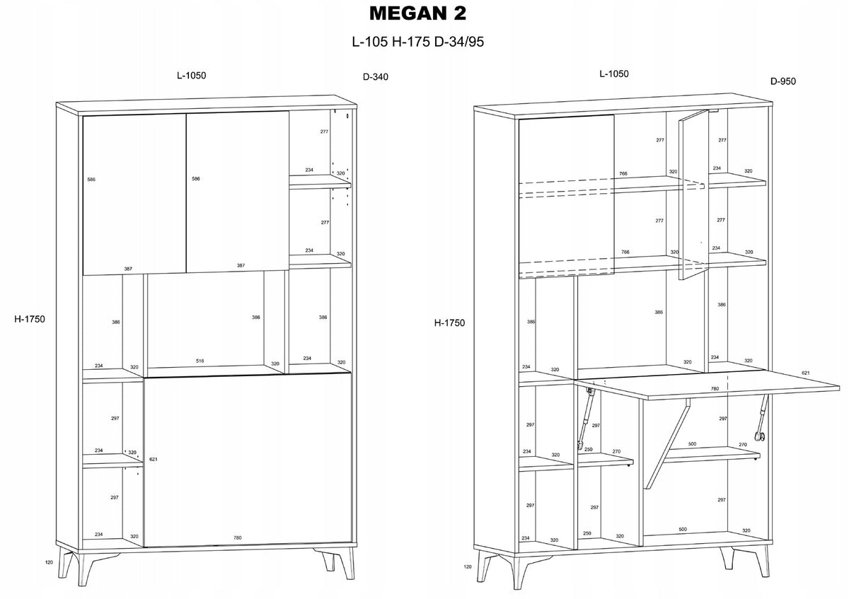 Reclining desk bookcase MEGAN 2 craft gold + Desk chair VIRE black Brand Homlando