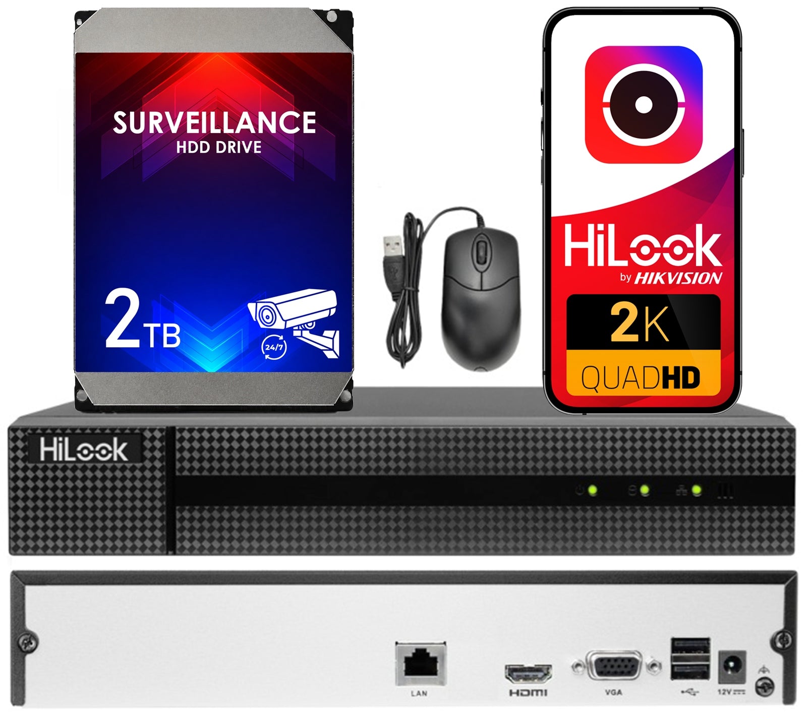 Recorder for 8 IP cameras HiLook by Hikvision up to 6Mpx NVR-108MH-D Drive 2TB