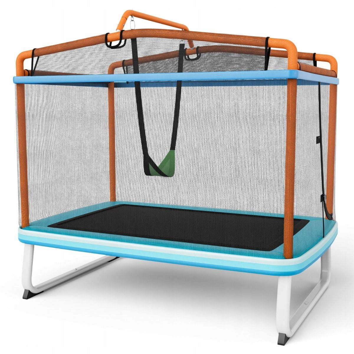 Rectangular 3-in-1 trampoline for children with a safety net