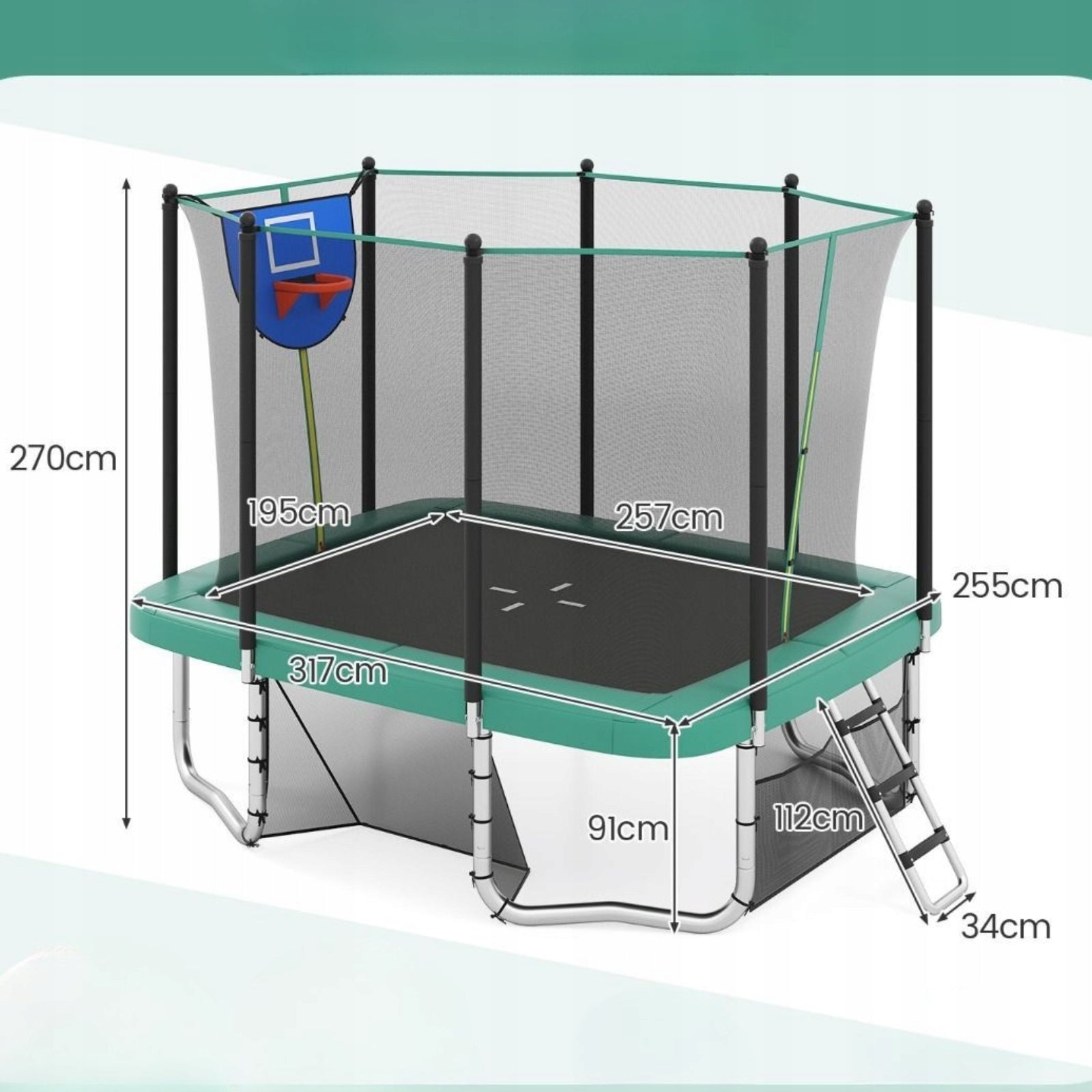 Rectangular Garden Trampoline with Ladder and Basketball Hoop Brand Costway