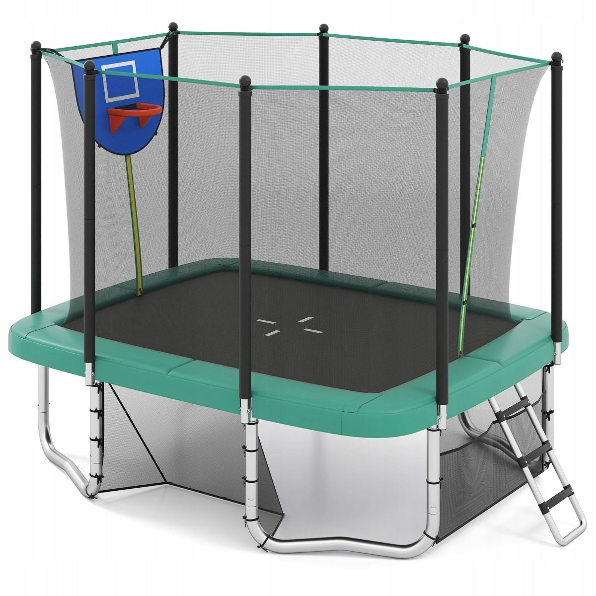 Rectangular Garden Trampoline with Ladder and Basketball Hoop