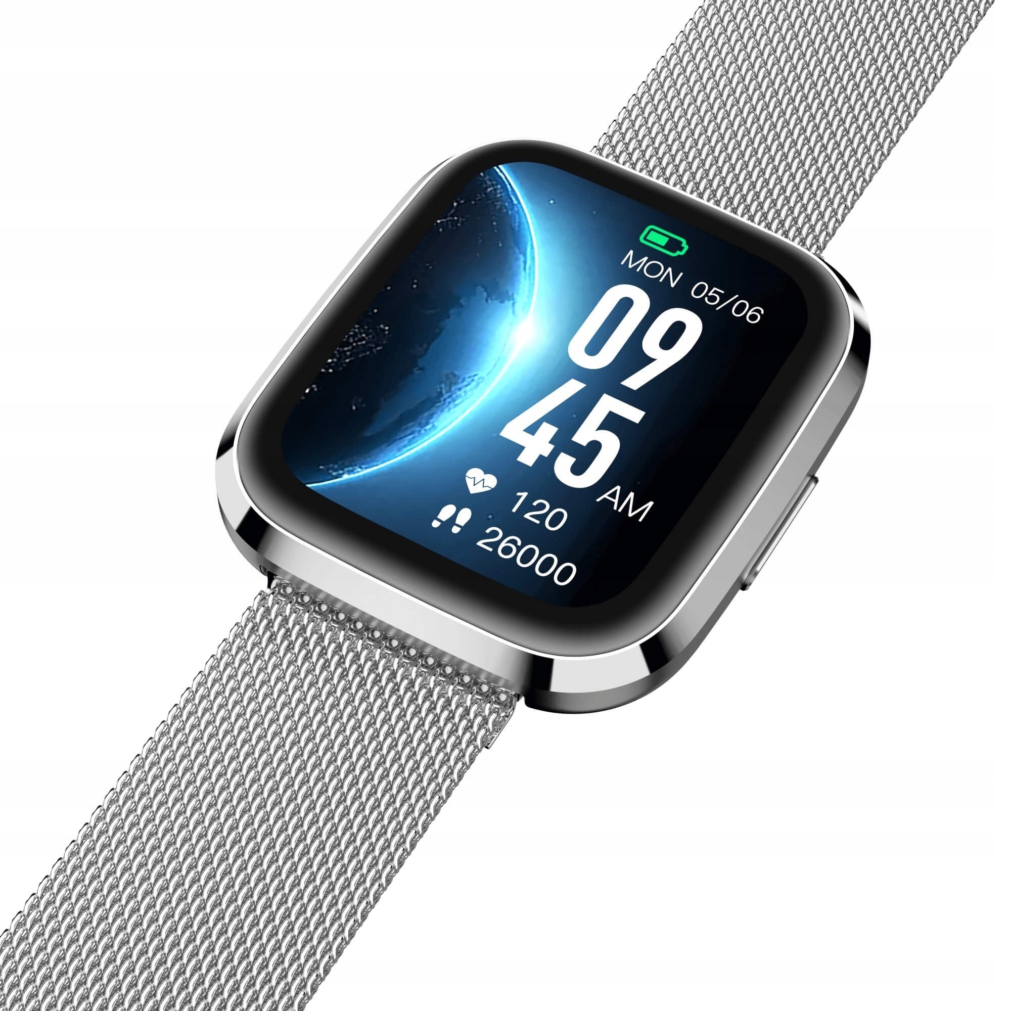 Rectangular Silver Smartwatch on Mesh Bracelet Garett GRC Style Silver Brand Garett