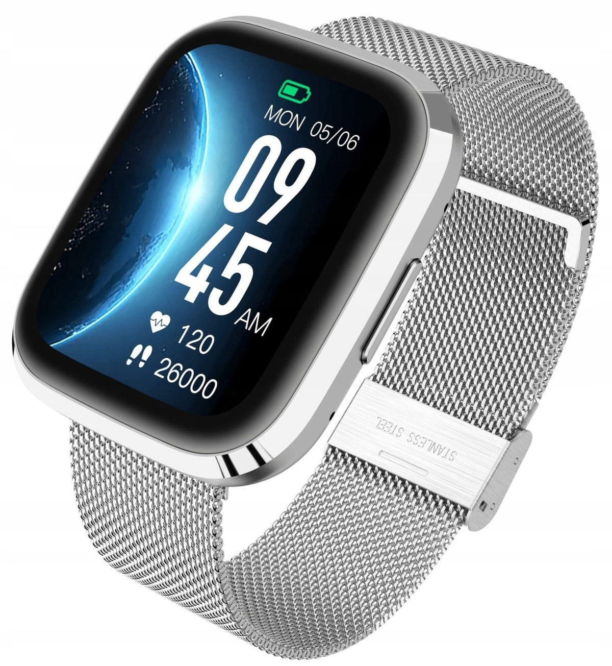 Rectangular Silver Smartwatch on Mesh Bracelet Garett GRC Style Silver Color silver