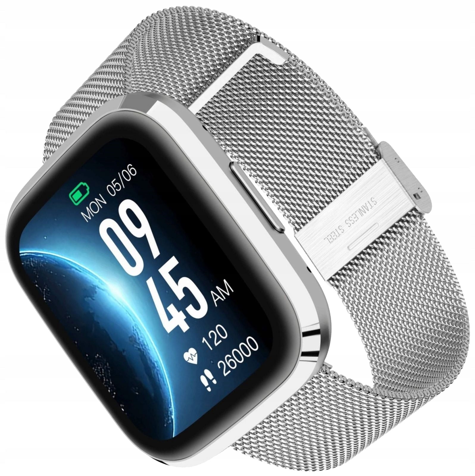 Rectangular Silver Smartwatch on Mesh Bracelet Garett GRC Style Silver