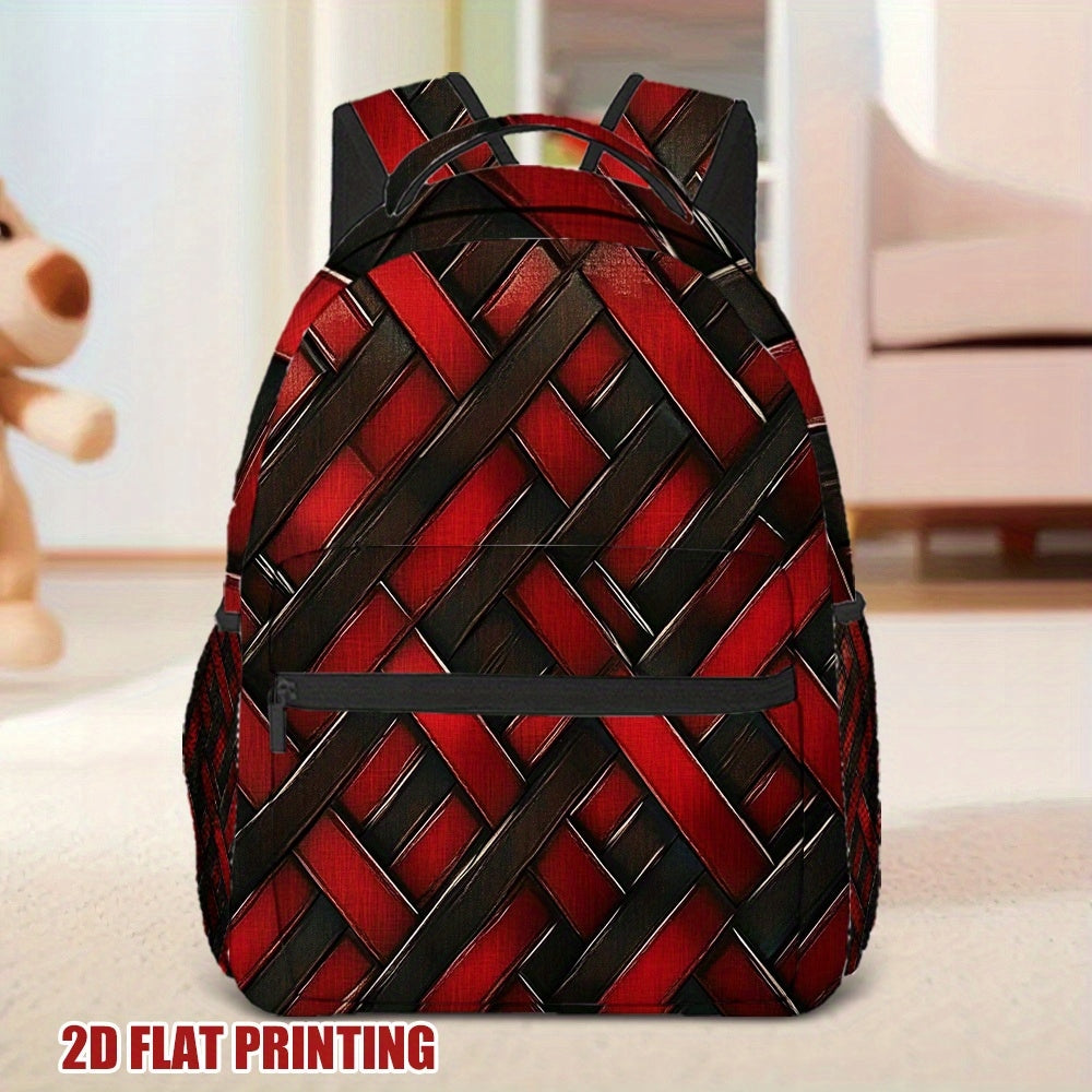 Red Black Braided Backpack for School, Travel, and Everyday Use