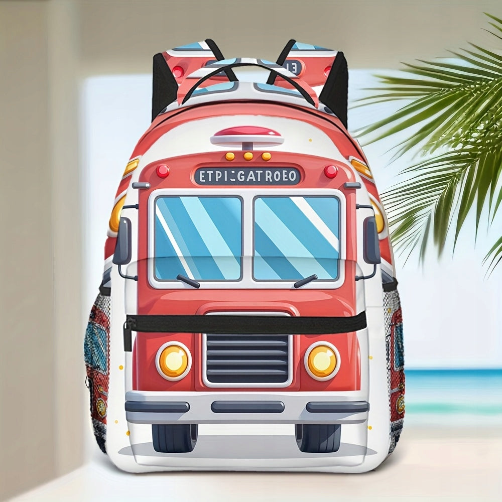 Red Fire Truck Backpack - Lightweight, for Work, School, Travel, Playful Design