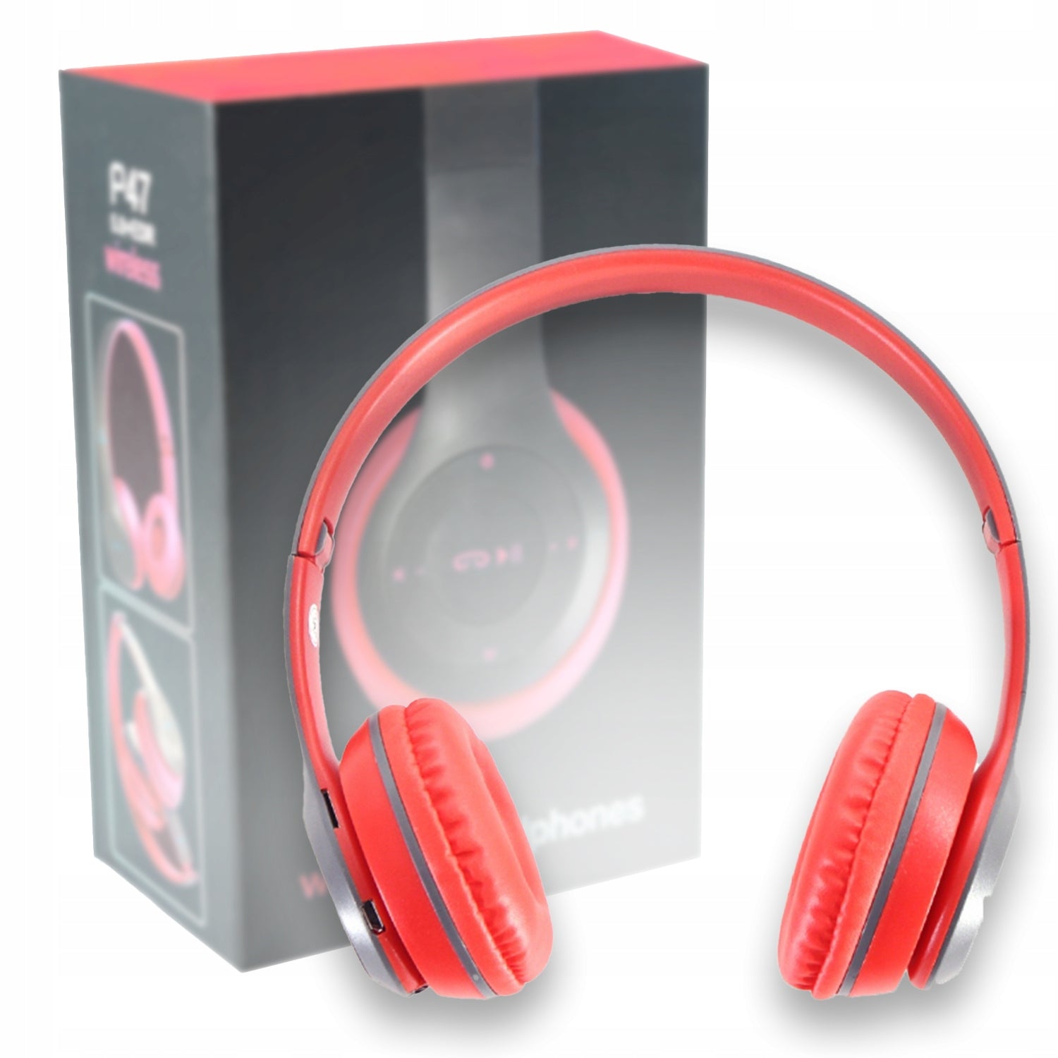 Red HEADPHONES with RADIO and BLUETOOTH WIRELESS On-Ear Jack 3.5.mm
